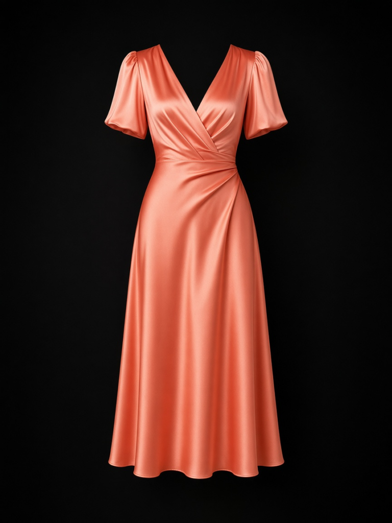 Robe midi satin corail Nina Mode
